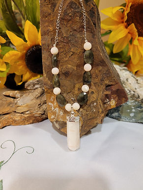 Scolecite White/Pink Pendant On Leather