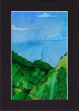 Rainy Forest Valley: Original 4x6 Alcohol Ink Painting