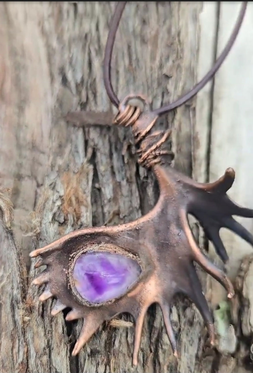 Colorado Amethyst Copper Moose Antler Pendant