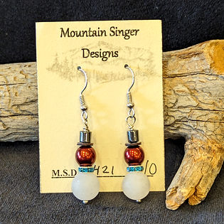 Snowman Earrings with Aqua Rhinestone Rondells and Hematite Hat