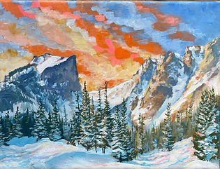 Sunset Over Hallett Peak: Original 9x12 Acrylic Painting