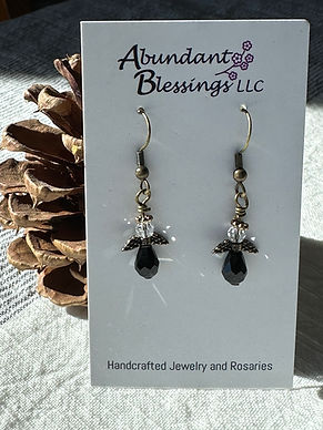 Black Crystal Angel Earrings on Brass