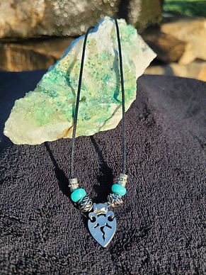 Pewter Renaissance Pendant with Amazonite & pewter bead Necklace