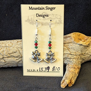 Pewter Christmas Bell Earrings with Red & Green Crystal Beads
