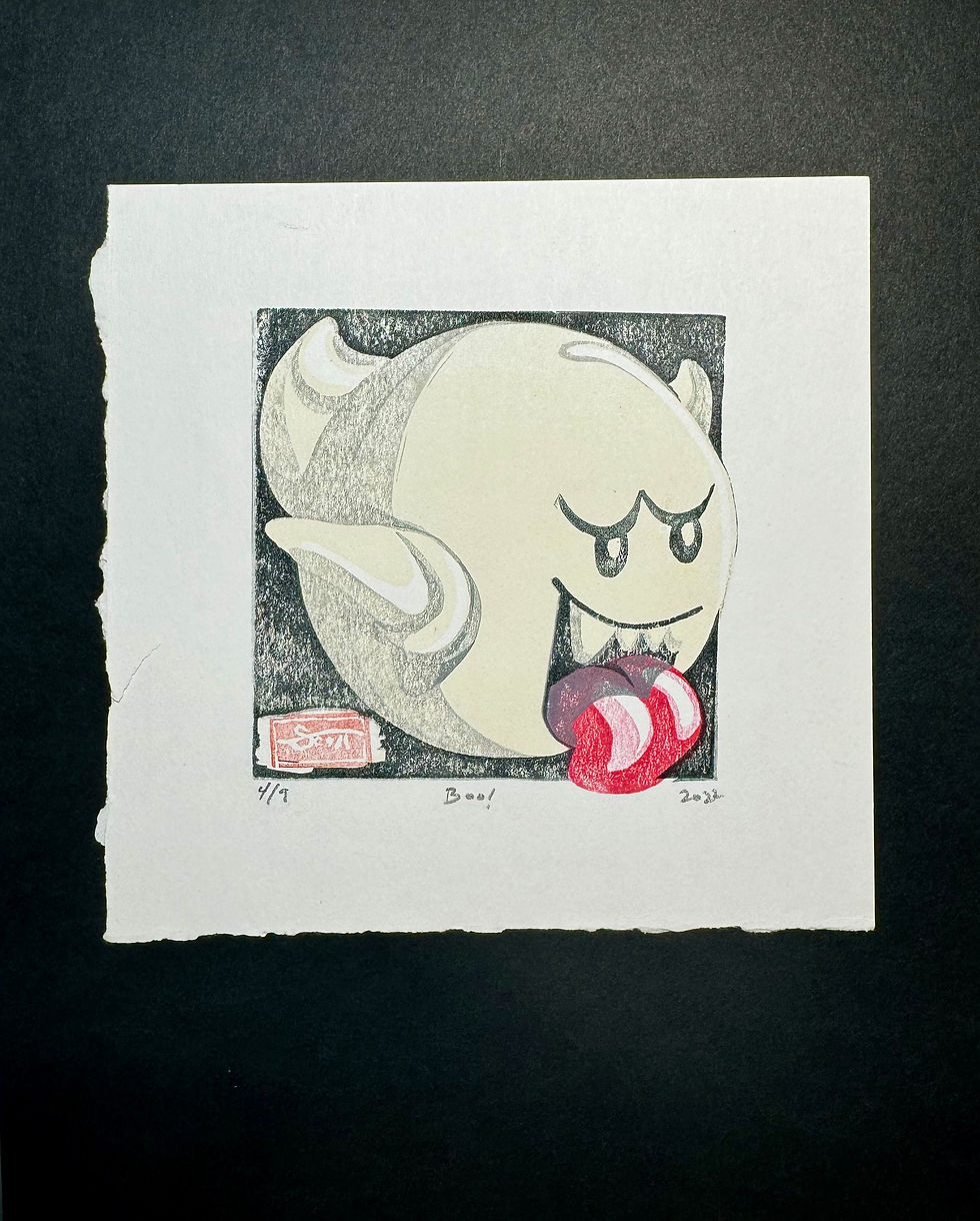 Boo!: Original Limited Edition Block Print
