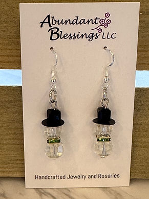 Snowman Earrings with Green