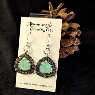 Faux Turquoise Triangle Earrings on Silver Earwires