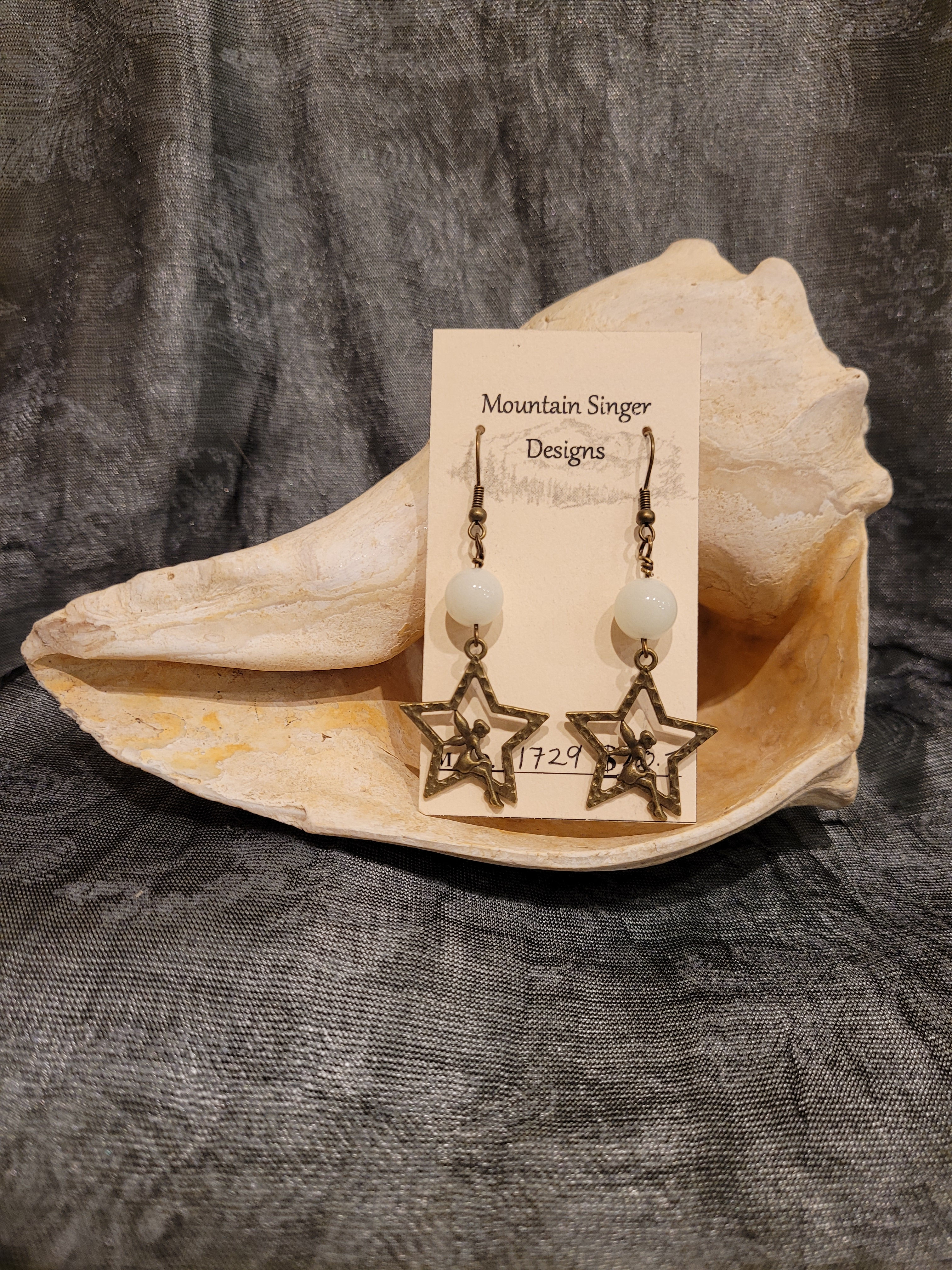 Brass Fairy sitting in a Star with Glow in the Dark bead Earrings