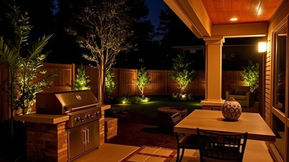Backyard with outdoor lighting
