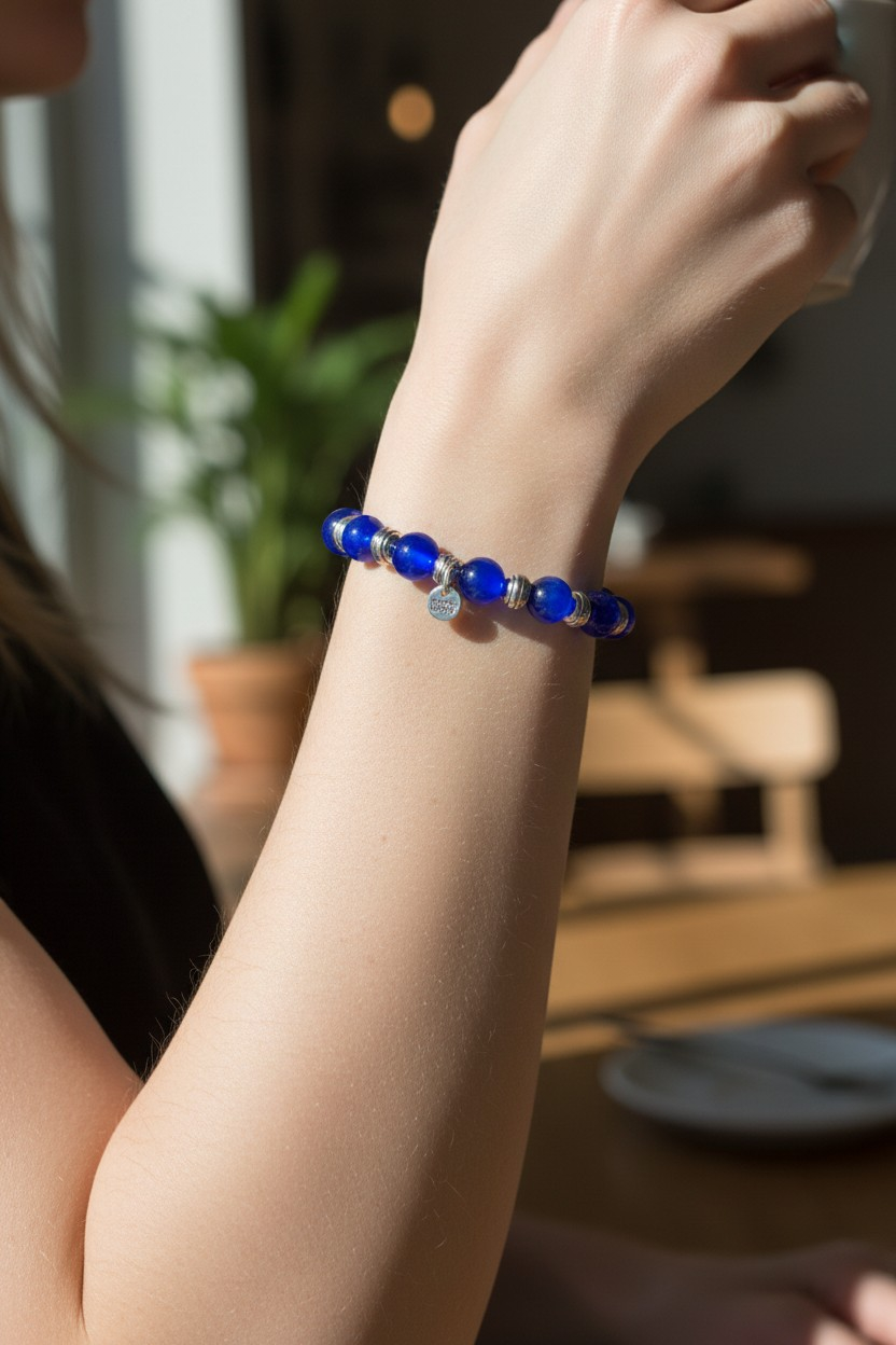 Thumbnail: Royal Blue Glass Cat Eye and Stainless Bracelet