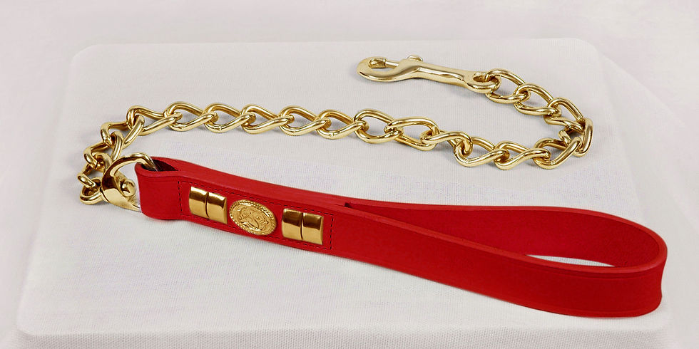 Miniature : HEAVY DUTY LEATHER HANDLE DOG CHAIN LEAD WITH SOLID BRASS FITTING IN 6 COLORS