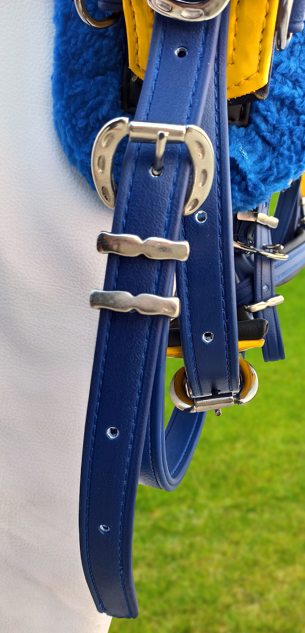 Thumbnail: QUICK HITCH BIOTHANE HORSE DRIVING HARNESS BLUE & YELLOW COLOUR COMBINATION