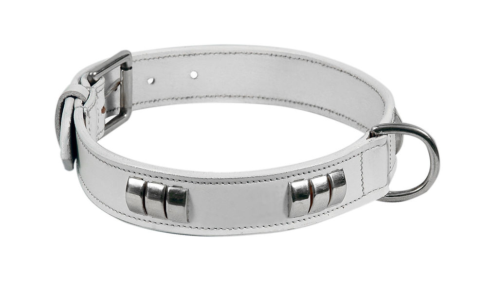 Thumbnail: LEATHER DOG COLLAR (W/O STAFFY KNOT)  CHROME FITTED HARDWARE