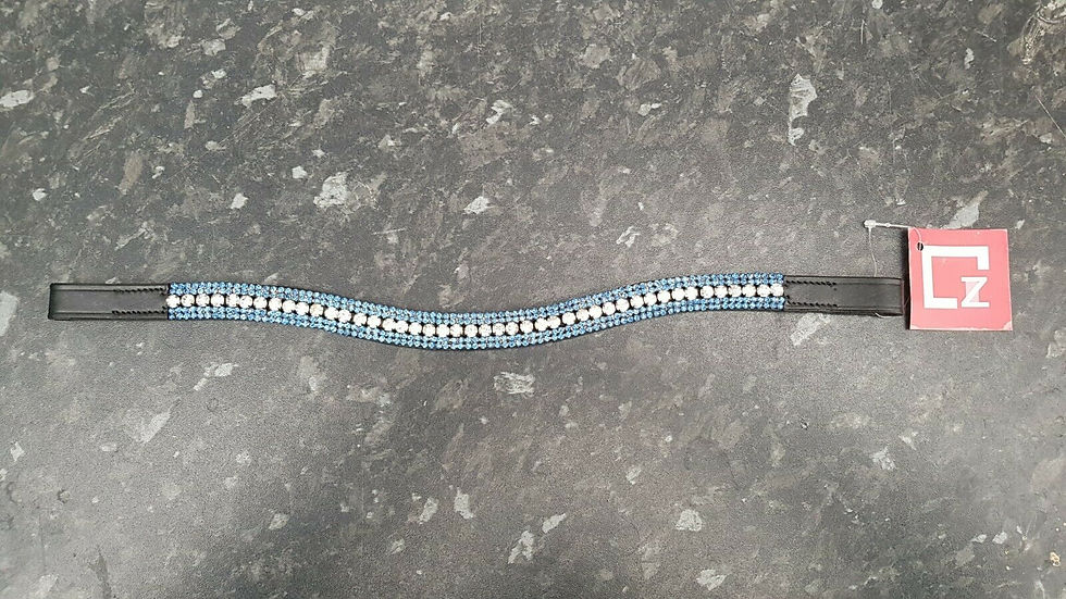 Thumbnail: BLING DIAMANTE SPARKLY 5 ROW PEARL CRYSTAL WITH BLACK LEATHER BROWBAND