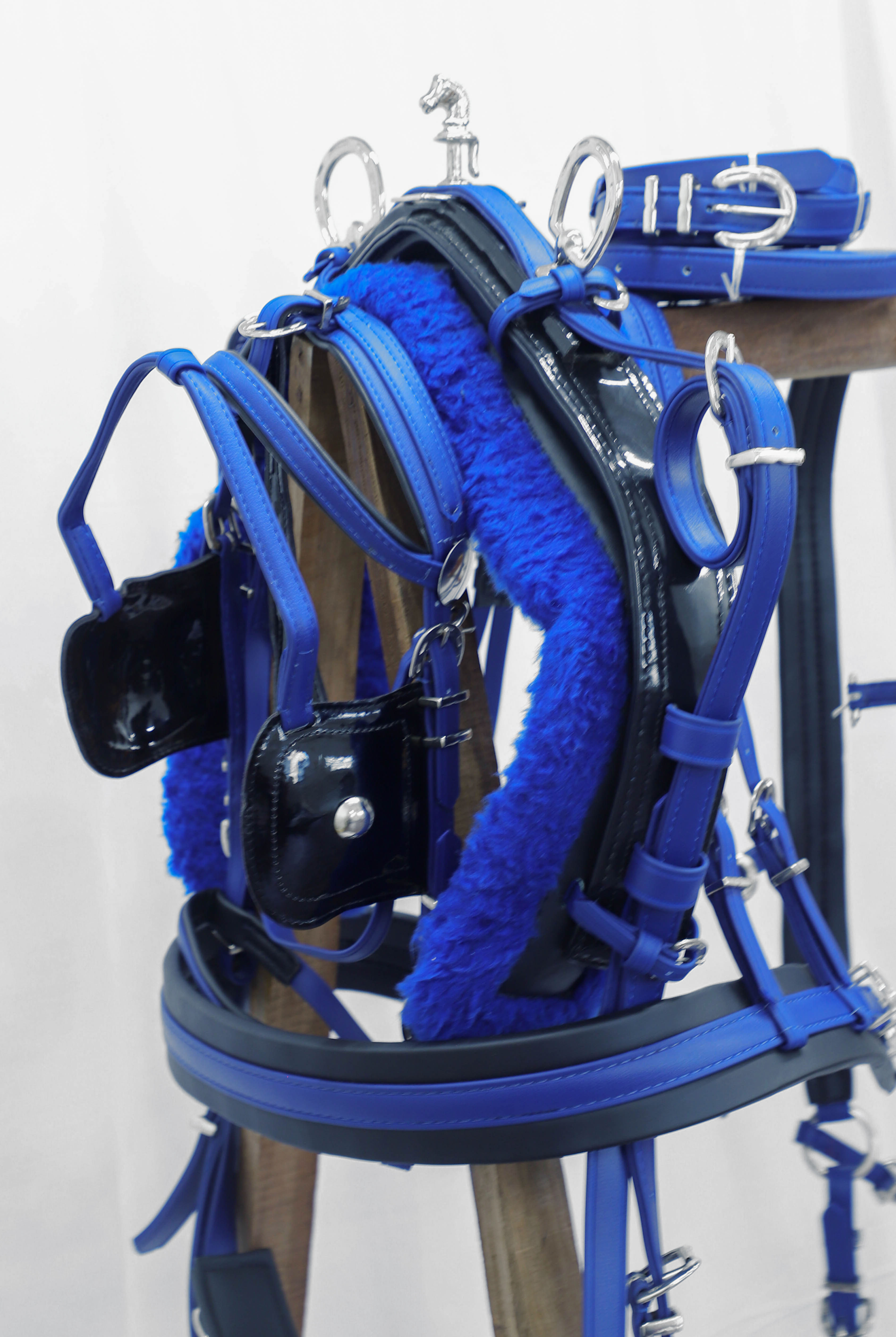 PVC / BIOTHANE TIE DOWN DRIVING HARNESS BLUE/BLACK COLOR IN ALL SIZES