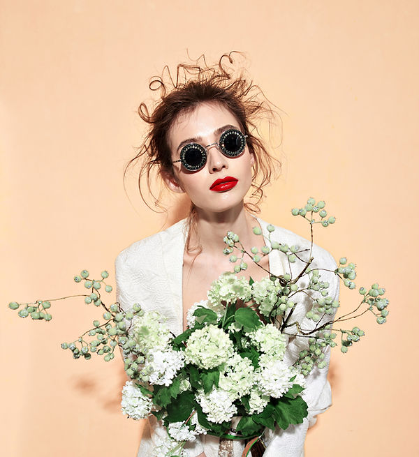 Model with White Flowers