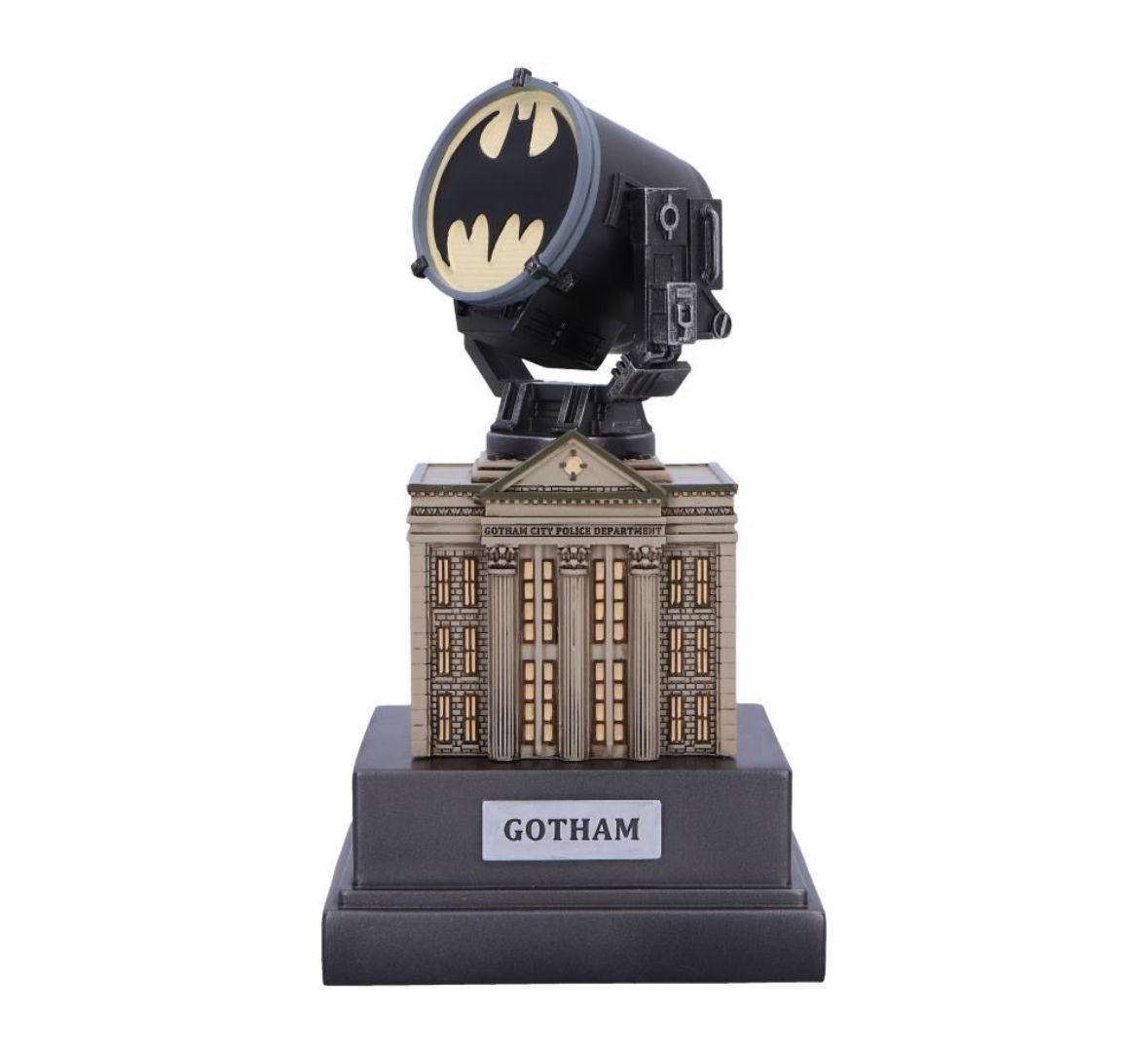 Gotham City building with Batman signal