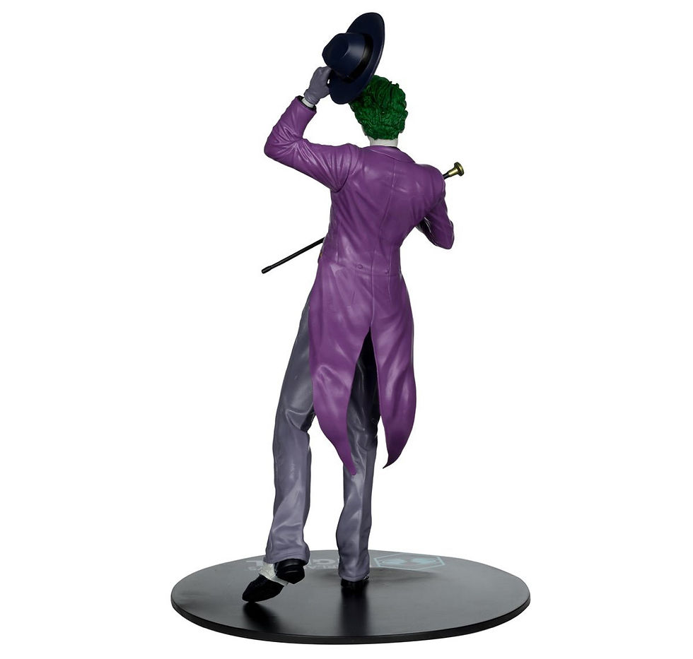 Thumbnail: Purple-suited Joker figurine, back view, cane and hat