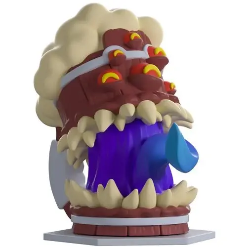 Fierce monster figurine with glowing purple energy