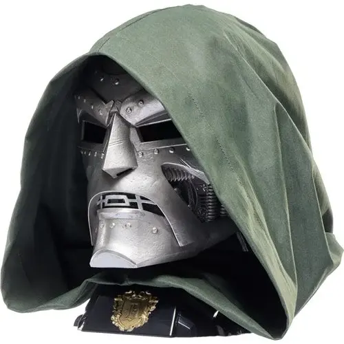 Dr. Doom's metallic mask with green hood