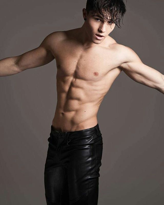 male model leather pants