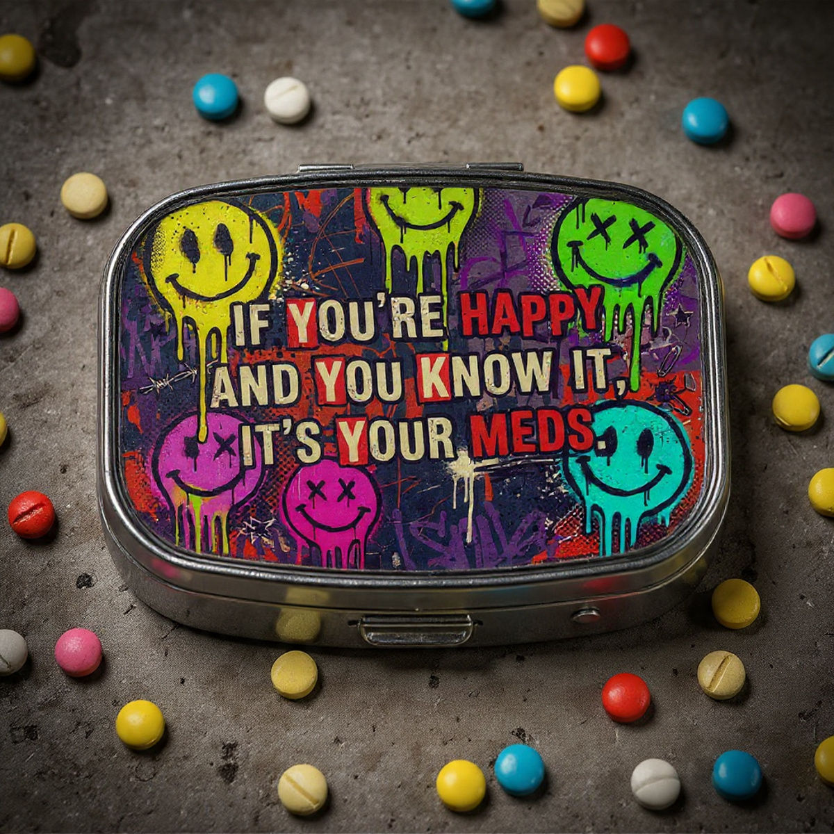 If you're happy and you know it, It's your meds Square Small Pill Box