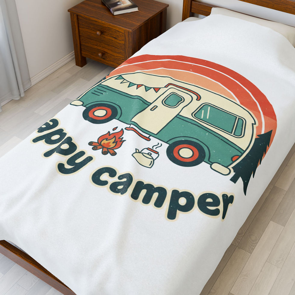 Thumbnail: Velveteen Plush Blanket — "Happy Camper" Retro Camper Van Throw