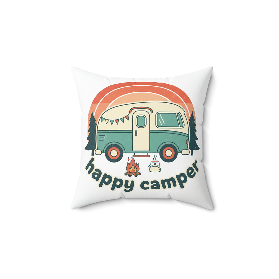 Thumbnail: Happy Camper Retro Camper Pillow — Vintage RV Camping Throw Pillow