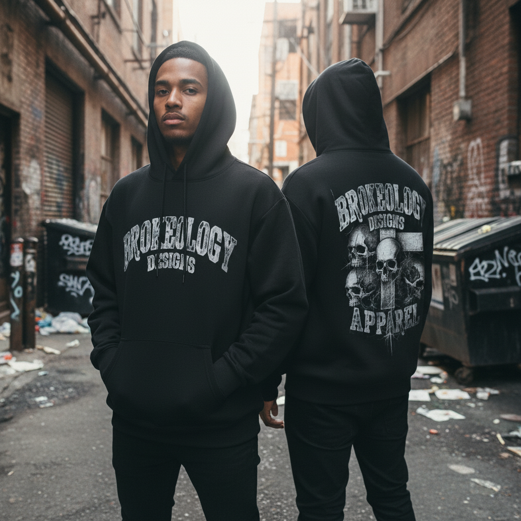 Brokeology Designs Apperal Brand Skulls. Relaxed Fit Hoodie