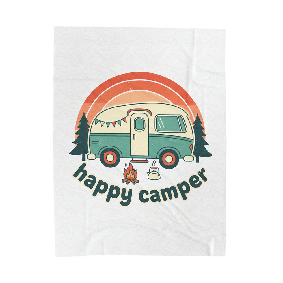 Thumbnail: Velveteen Plush Blanket — "Happy Camper" Retro Camper Van Throw