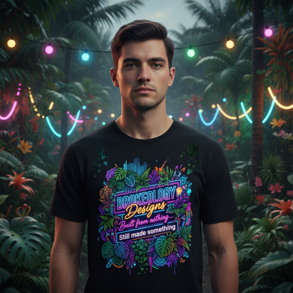Brokeology designs Neon Lights Tropical Graphic Cotton Unisex T-Shirt