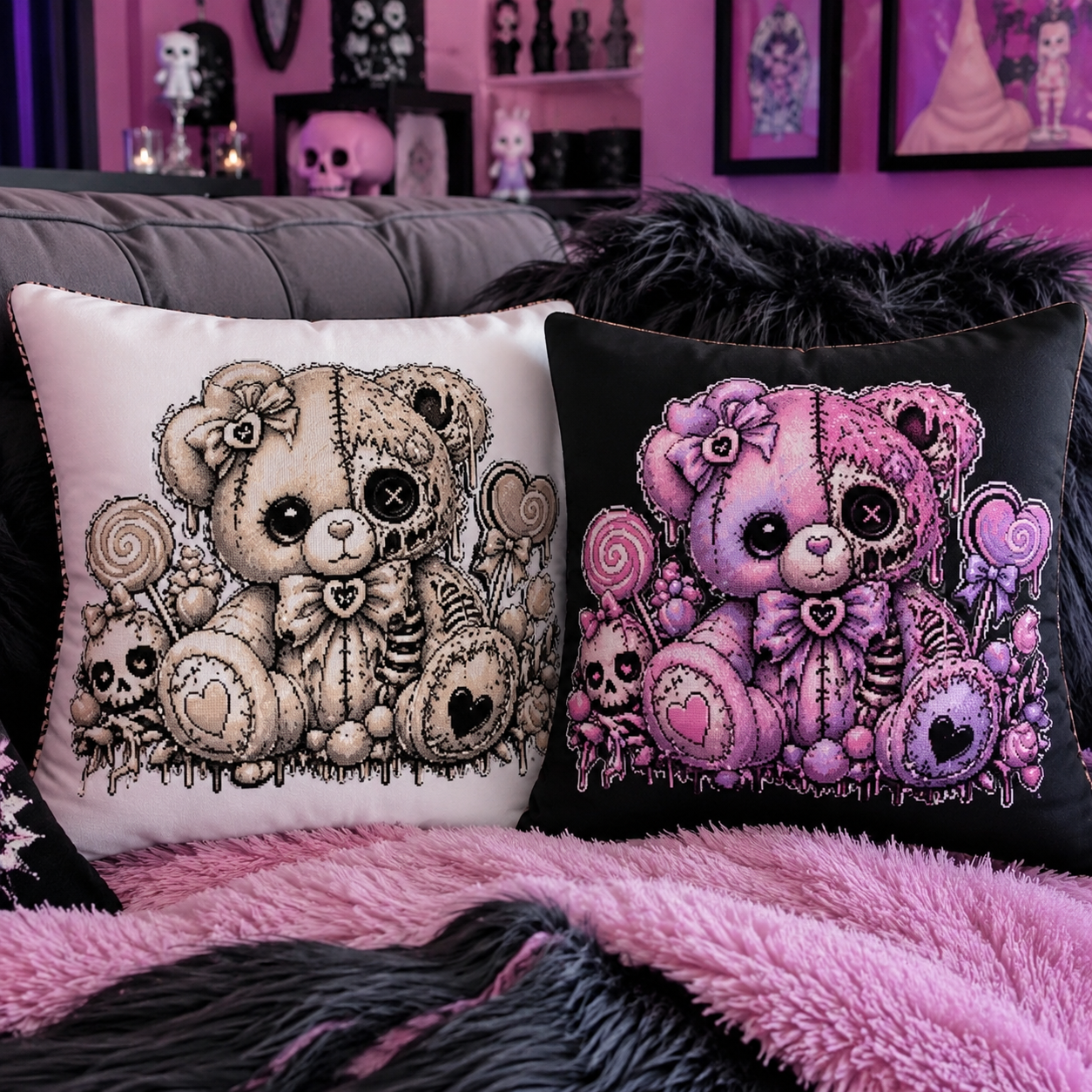 Rotten pastel goth Velvet Bordered Pillow Covers (DoubleSided Design)