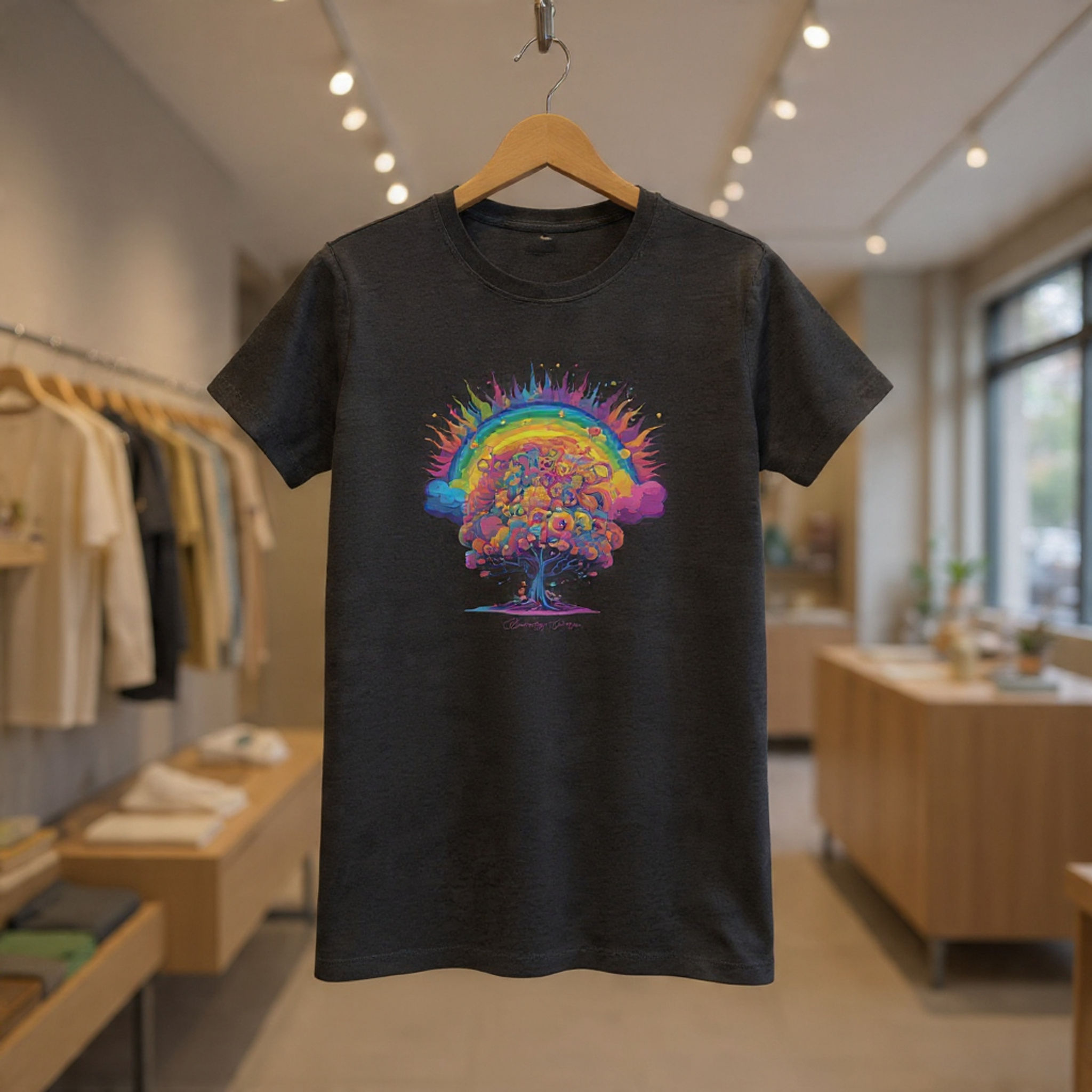 Women's Tee — Colorful Rainbow Tree and sun Graphic Shirt