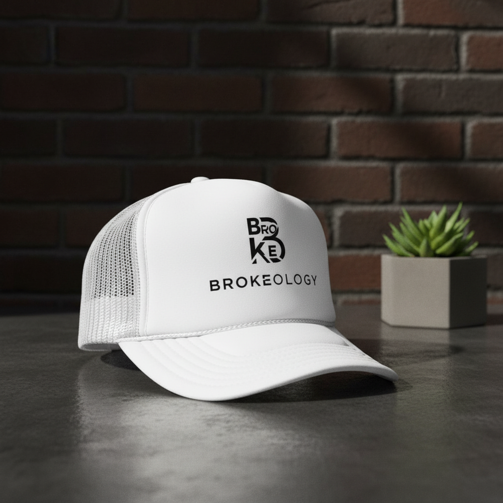 Brokeology Logo Trucker Hat — Retro Foam Mesh Cap
