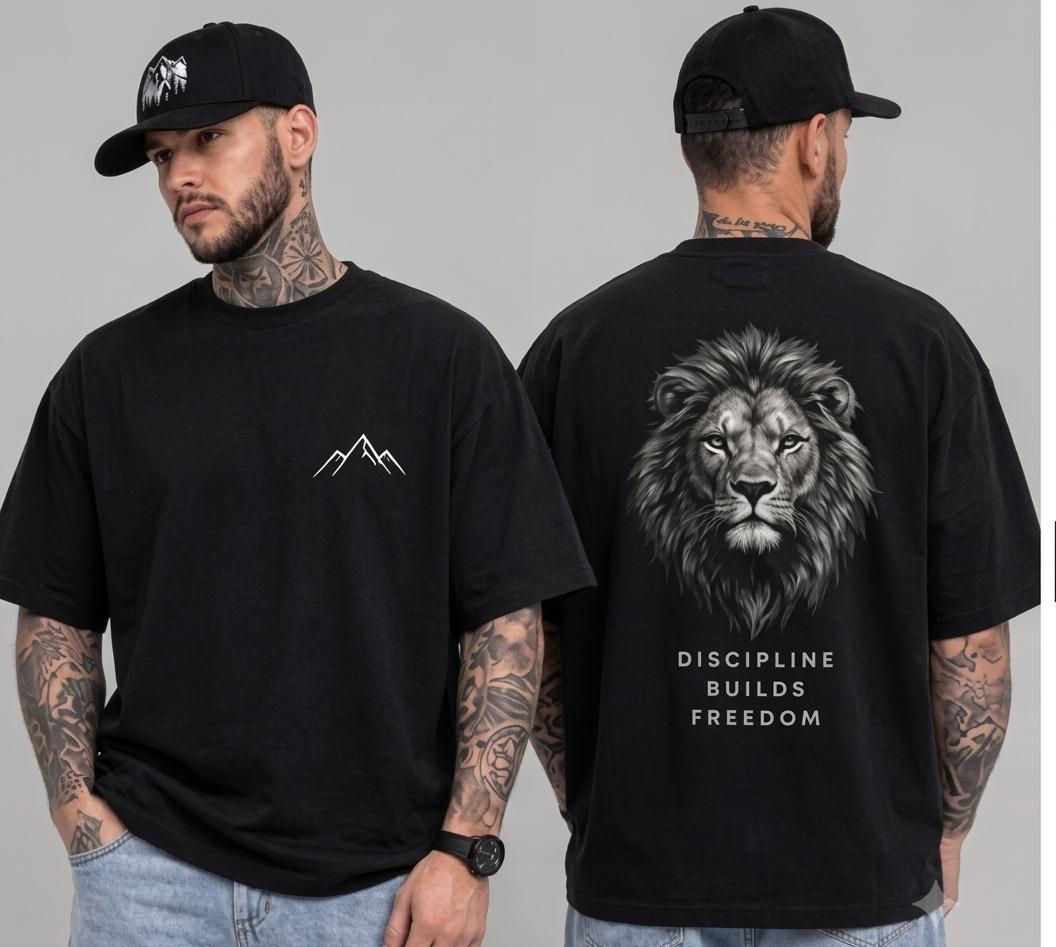 Camiseta Oversized Leão Preta