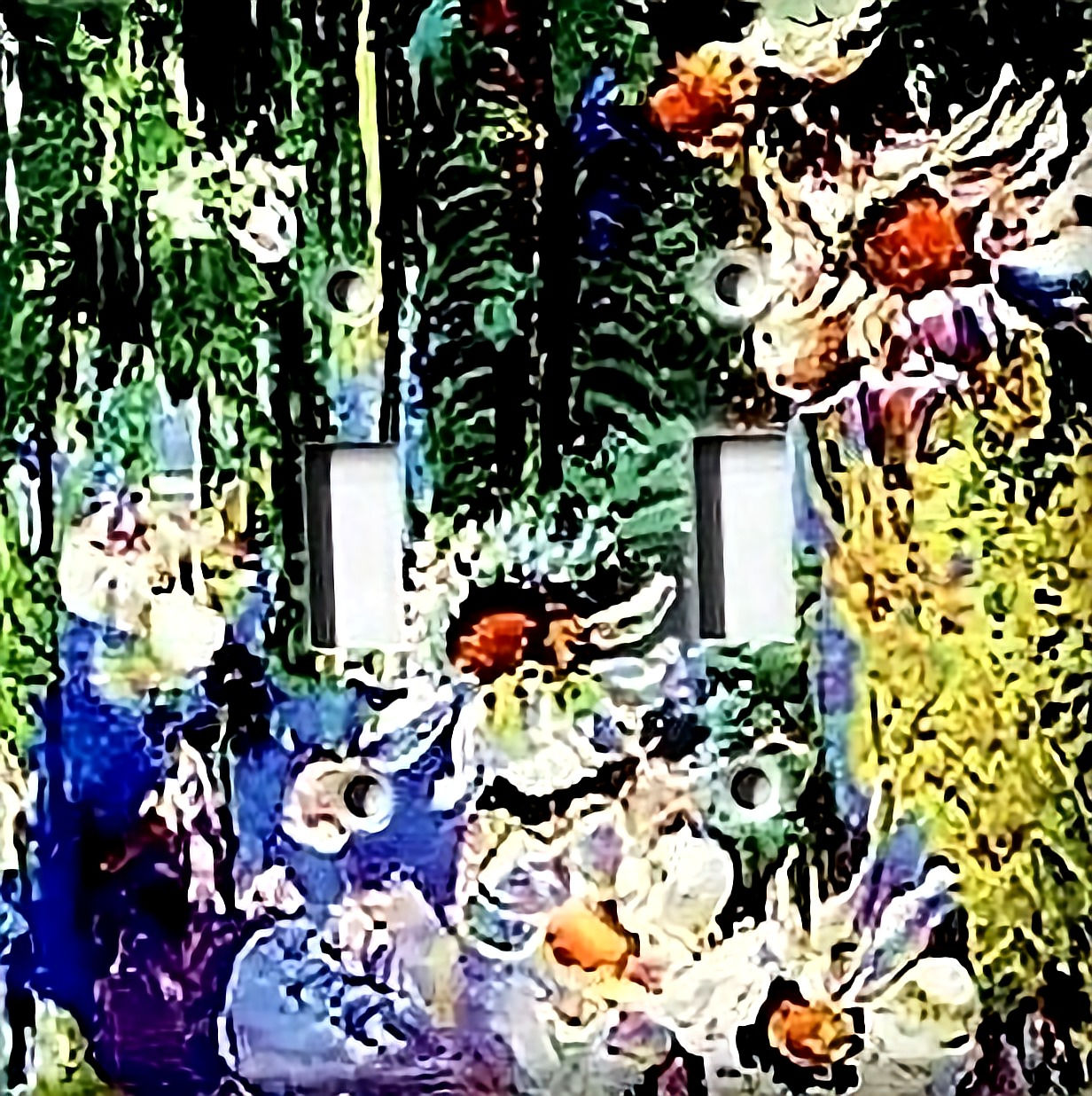 Light Switch Plate Cover Green/Purple Flowers Double