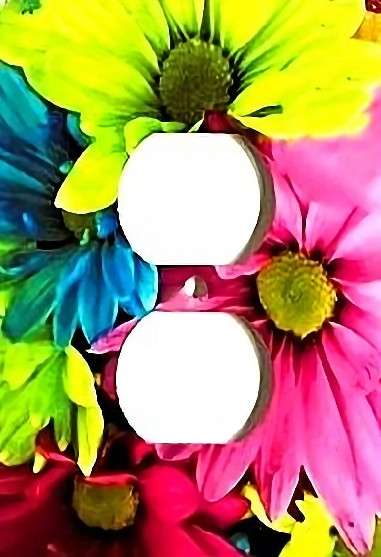 Thumbnail: Electrci Outlet Single Light Plate Switch Cover with Green, Pink, Blue, and Red Flowers
