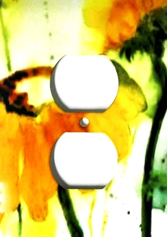 Thumbnail: Electric Outlet Single  Light Plate Switch Cover with Orange Flowers