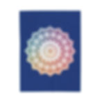 dark blue plush velveteen blanket with pastel multicolor mandala print in middle