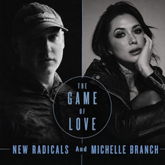 Black-and-white album cover with two portraits of New Radicals and Michelle Branch, titled The Game of Love.