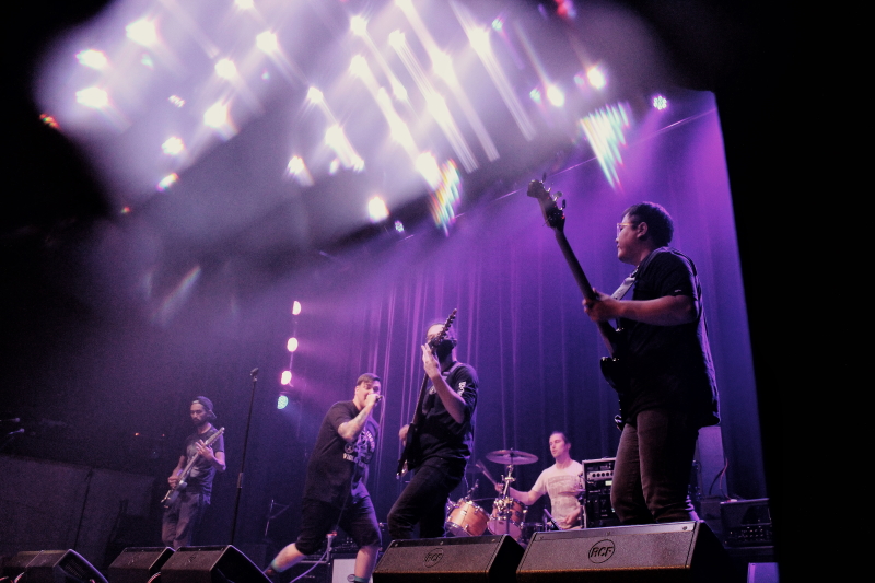 Photo of the Manitoba metalcore band Planeshifter, performing on The Park Theatre stage.