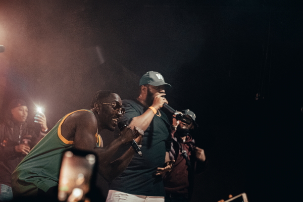Myazwe and King Mookz performing at the Exchange Event Centre in Winnipeg, Manitoba.