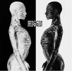 Two mirrored nude female figures, silver on black and black on white, with MIKSO text centered.