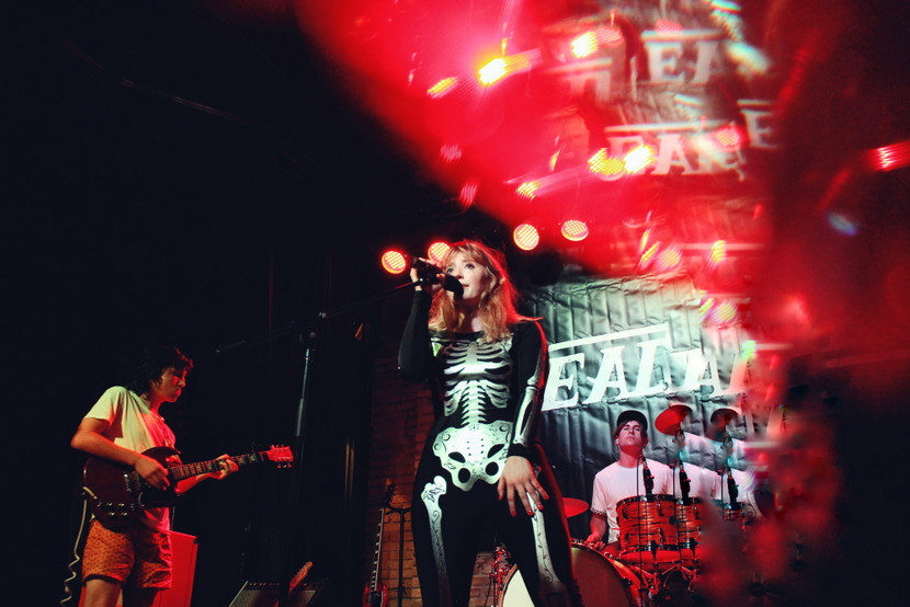 Photo of the Manitoba rock band Julien's Daughter performing on the Pyramid Cabaret stage.