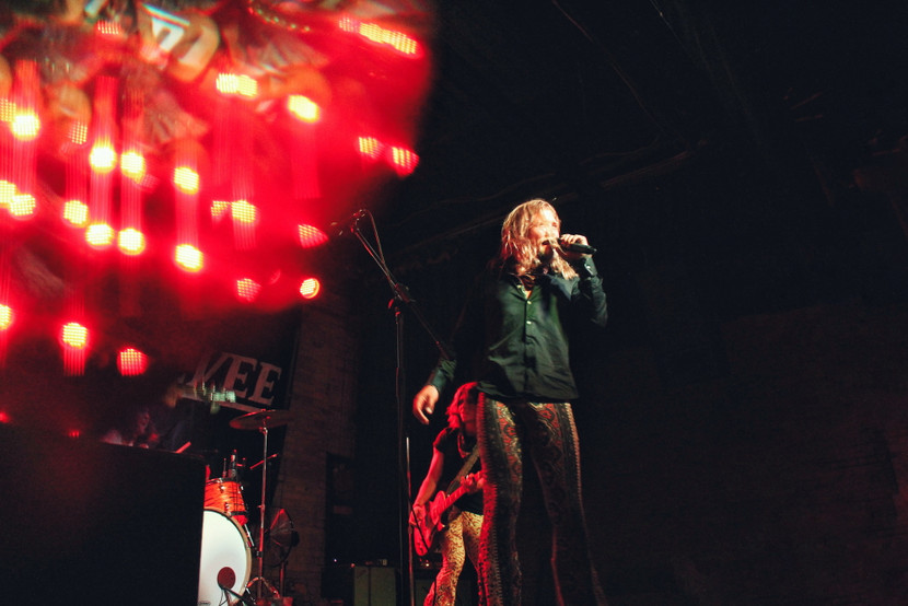 Photo of the Manitoba rock band Dead Levee performing on the Pyramid Cabaret stage.