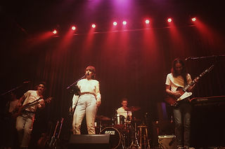 Photo of the Manitoba indie pop artist Fowler performing on The Park Theatre stage.