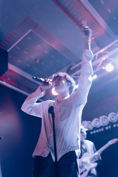 Pop-duo DWLLRS performing at the Voodoo Room in San Diego, California.
