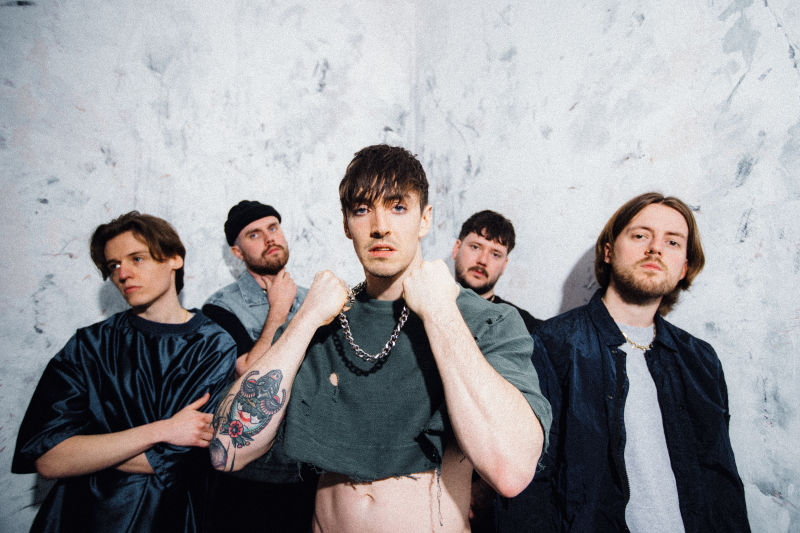 Full band press photo for England post-hardcore/pop-punk quintet Trash Boat.