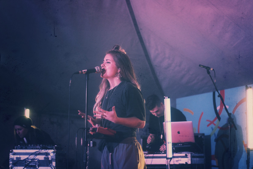 Manitoba pop artist LOA performing at the Manitoba 150 Forrest Tent at the annual Festival du Voyageur.