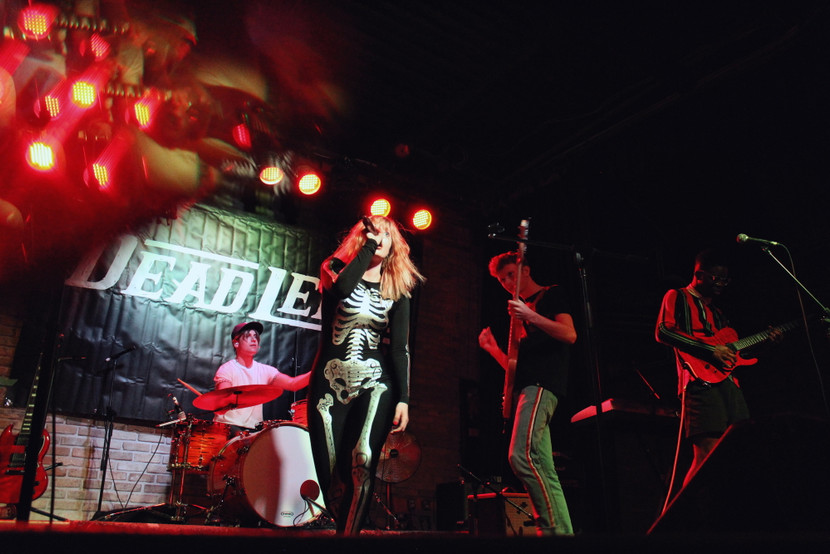 Photo of the Manitoba rock band Julien's Daughter performing on the Pyramid Cabaret stage.